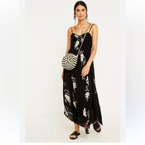 Free People Beau Smocked Floral Print Maxi black size small